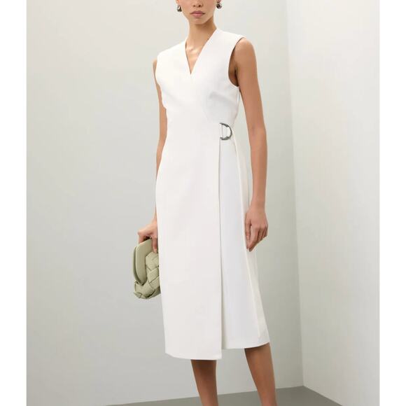 Ted Baker White Wrap Midi Dress Size 4 Suiting Career Professional Designer $575 - Picture 1 of 11